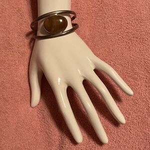 925 Silver Elegant Silver and Brown Stone Bracelet